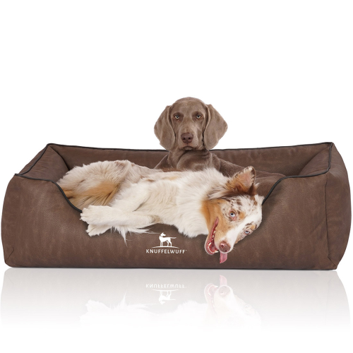 Knuffelwuff ortopædisk hundekurv Rockland i kuntsleder XL 105 x 75cm brun