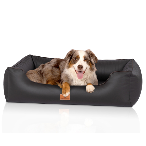 Knuffelwuff ortopædisk hundeseng af kunstlæder Lovelock M-L 85 x 63 cm sort